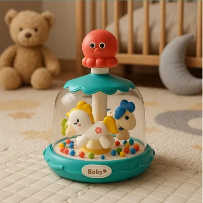 Интерактивная юла-карусель YG Toys с автоматическим вращением 18,5 см развивающая игрушка с фигурками, светом и звуком