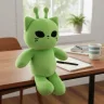Мягкий кот-инопланетянин 30 см, плюшевый зеленый котик пришелец с рожками и черными глазами, инопланетный кот