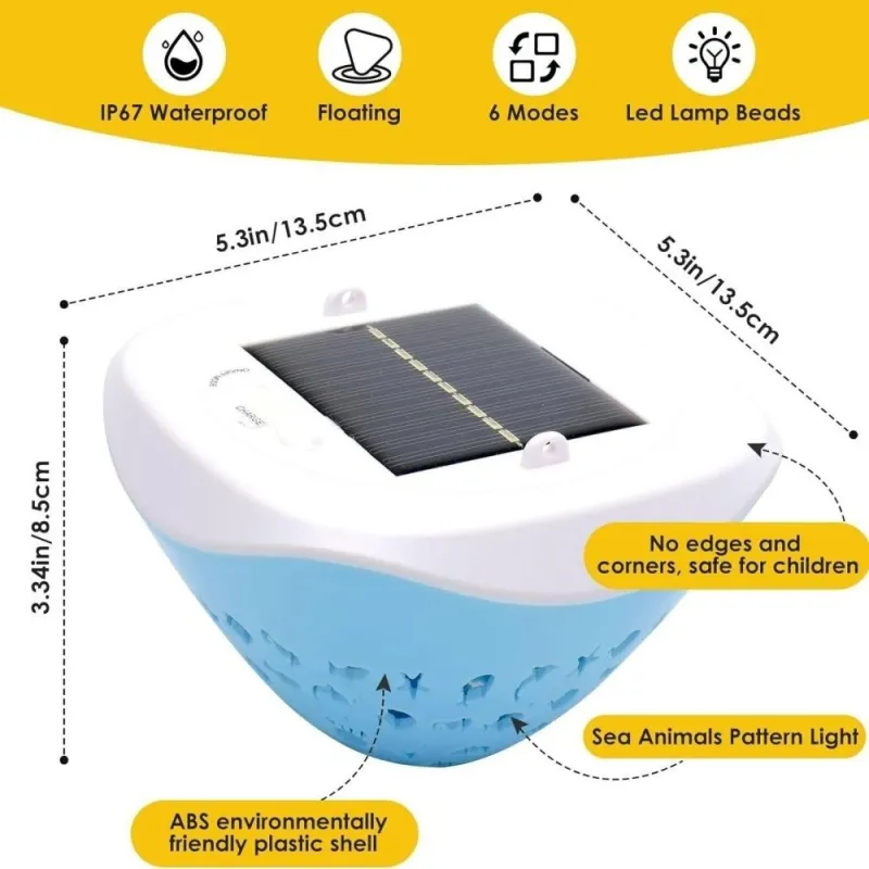 Светильник в бассейн с проекцией рыбок, 6 режимов LED свечения, солнечная батарея, водонепроницаемая лампа для бассейна
