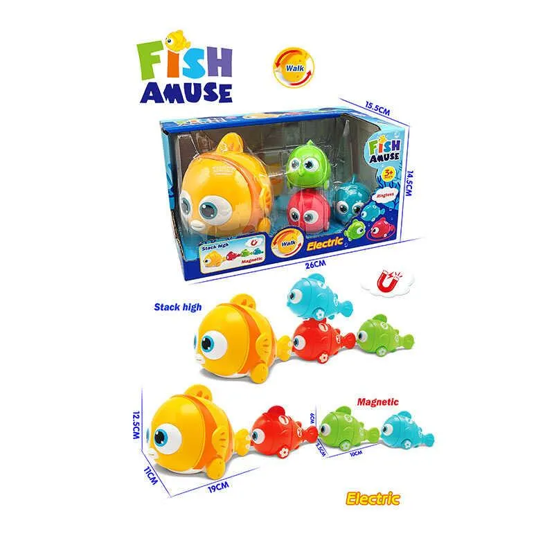 Детская магнитная игрушка-каталка Рыбки Fish Amuse 4 шт Развивающий игровой поезд из рыбок на магните