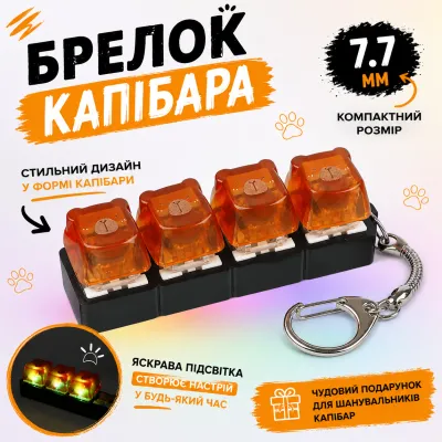 Брелок Клавиатура-Капибара игрушка с LED-подсветкой 7,7 см мини клава 4 кнопки, антистресс кейкап и подвеска для сумки