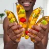 Сквиш банан 16 см прозрачный банан с фруктами внутри игрушка-антистресс, игрушка для сжимания фруктовый банан