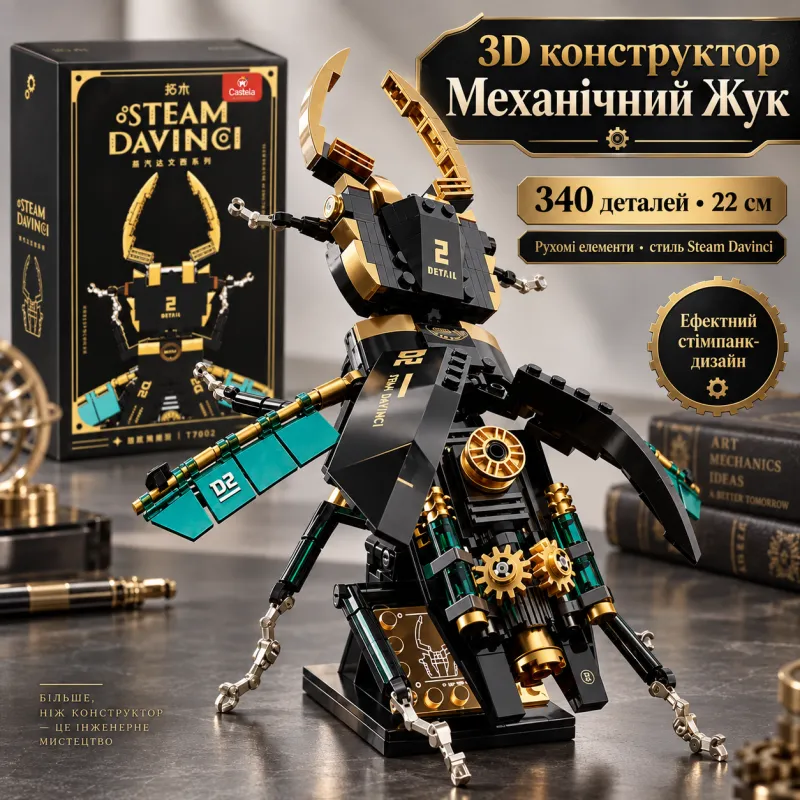 3D конструктор Механический Жук Steam Davinci 340 деталей 22 см робот жук-олень в стиле стимпанк с подвижными элементами
