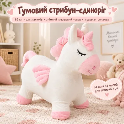 Резиновый прыгун единорог для детей 65 см игрушка попрыгун для малышей в съемном плюшевом чехле, игрушка-тренажер