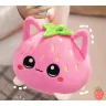 Клубничный котик мягкая игрушка 20 см, плюшевый розовый котик в виде клубнички, kawaii котенок с большими глазами