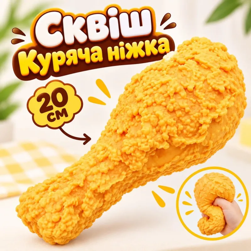 Сквіш Куряча ніжка 20 см великий антистрес смажена куряча нога Fried Chicken, сквіш-курка повільного відновлення