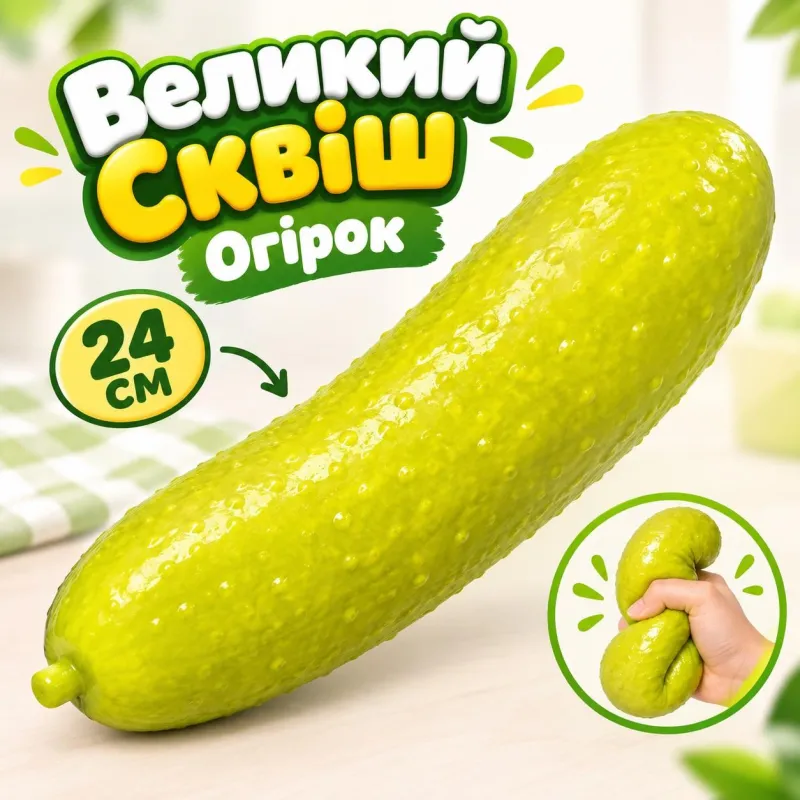 Сквіш Огірок 24 см великий антистрес маринований огірочок, довгий сквіш зелений огірок повільного відновлення
