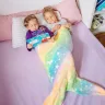 Дитячий плед Хвіст Русалки 112 см ковдра на ноги для дівчинки світиться в темряві, спальний мішок фланелевий Русалочка