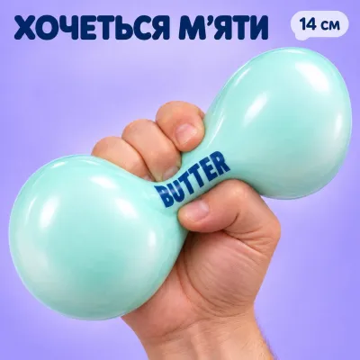Сквіш «Масло» 14 см м’ятно-блакитний із рідким наповнювачем — м’яка іграшка-антистрес
