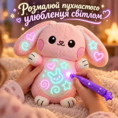 Плюшевий зайчик для малювання світлом, світлова м’яка іграшка рожевий зайчик зі світловим маркером, м’яка іграшка зайчик