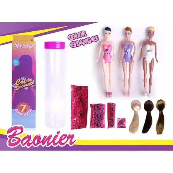 Кукла-сюрприз Baonier Color Decorate 29см меняет цвет от воды, парик и аксессуары
